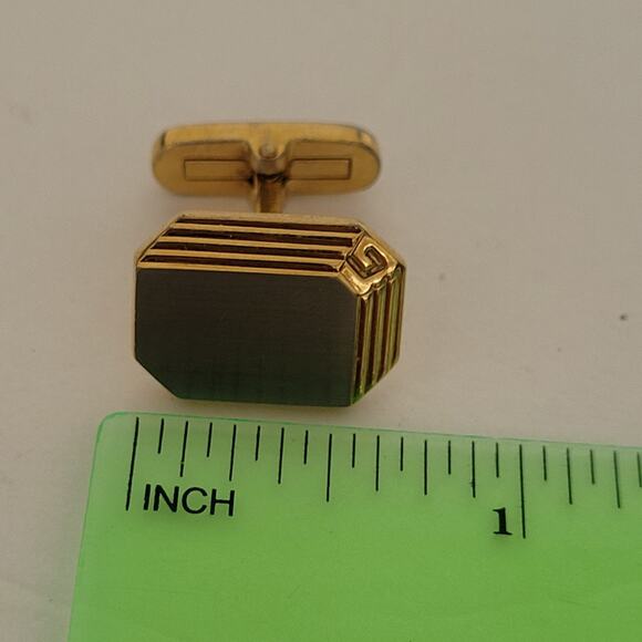 Givenchy Cufflinks Set Rectangle Gold Silver Tone Logo Vintage Geometric Designe - Picture 6 of 7